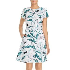 Tory Burch Desert Bloom Cotton Button Up Shirt Dress Green Leafy Print Mini 2 XS